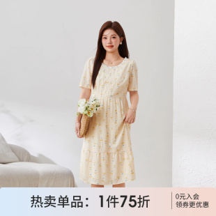 女装 新款 采多宝高端大码 胖mm2025夏季 连衣裙 格子绣花修身 泡泡袖