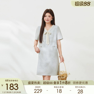 采多宝大码女装甜妹风胖mm2026夏季新款小香风蝴蝶结绑带连衣裙