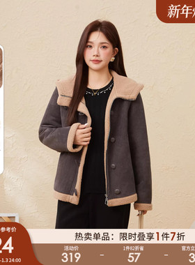 采多宝大码女装胖mm2025冬季新款皮毛一体羊羔毛厚外套EDW5956