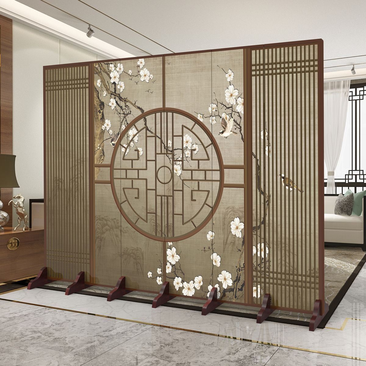 新中式折叠移动屏风隔断客厅办公室公司酒店入户玄关进门遮挡双面
