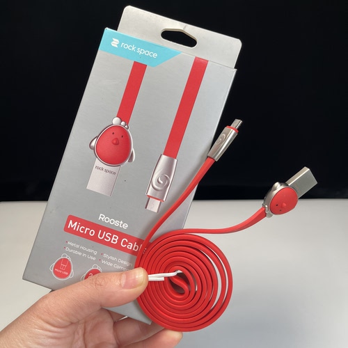 清~充电线USB-A转mrico USB适用安卓扁线iusb线长约1米红色生肖鸡