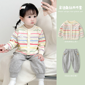 婴幼儿薄款 女童套装 子分体两件套春秋款 宝宝洋气毛衣裤 外出服 春装