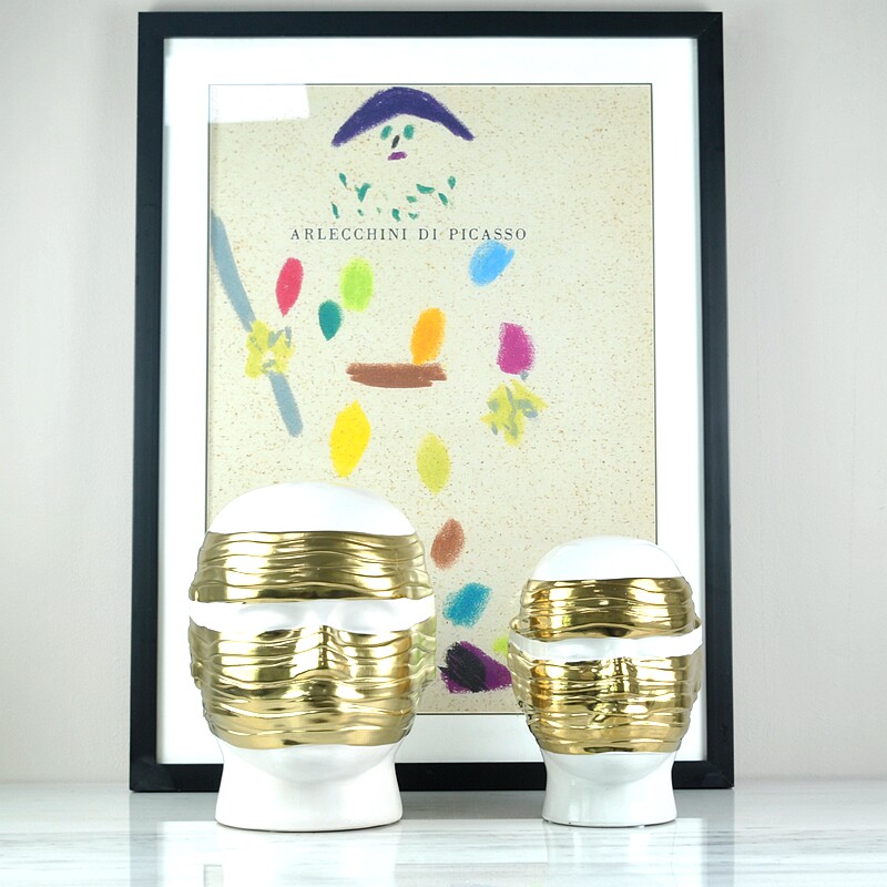 简约后现代创意轻奢陶瓷白金忍者头像人物摆件家居样板间软装饰品