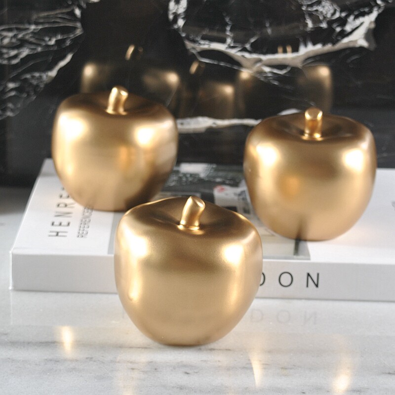 新古典后现代陶瓷电镀亮光银色苹果摆件家居样板间轻奢摆台装饰品