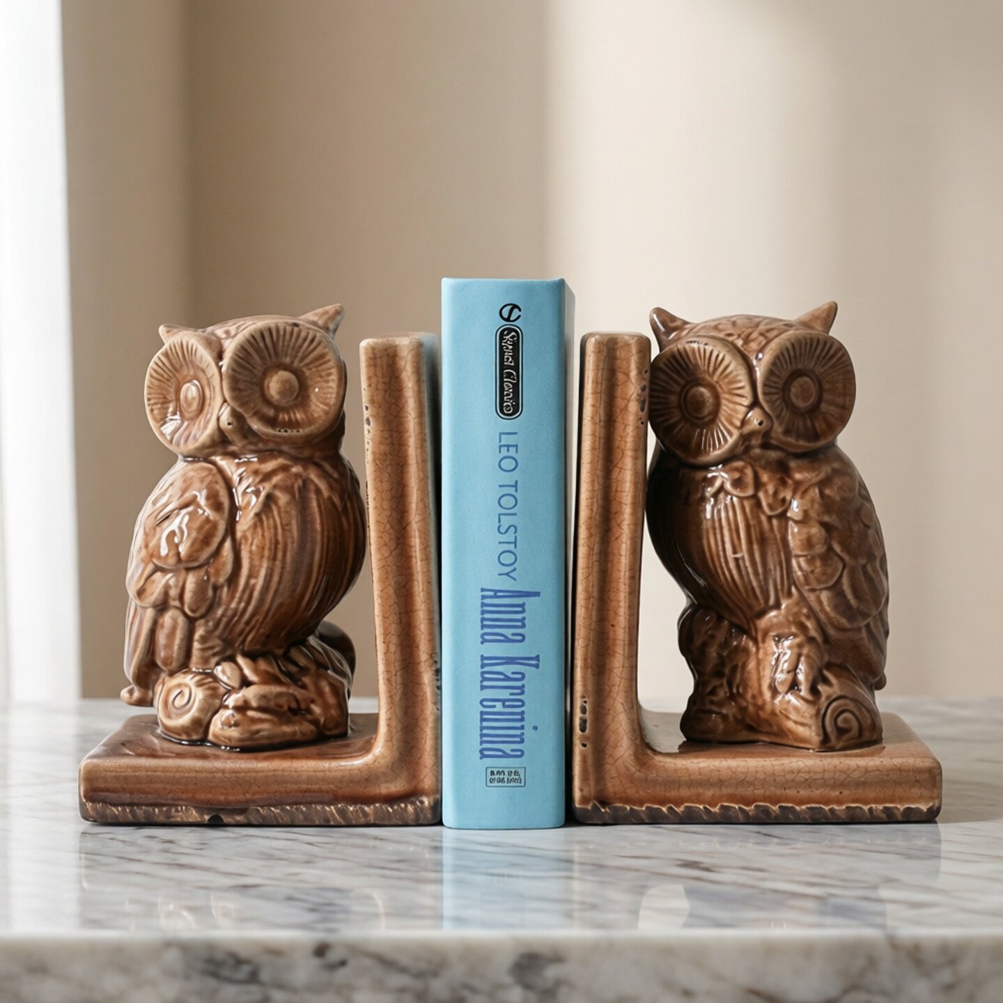 侘寂风欧式新古典咖啡色仿古猫头鹰陶瓷书靠摆设家居书房软装饰品