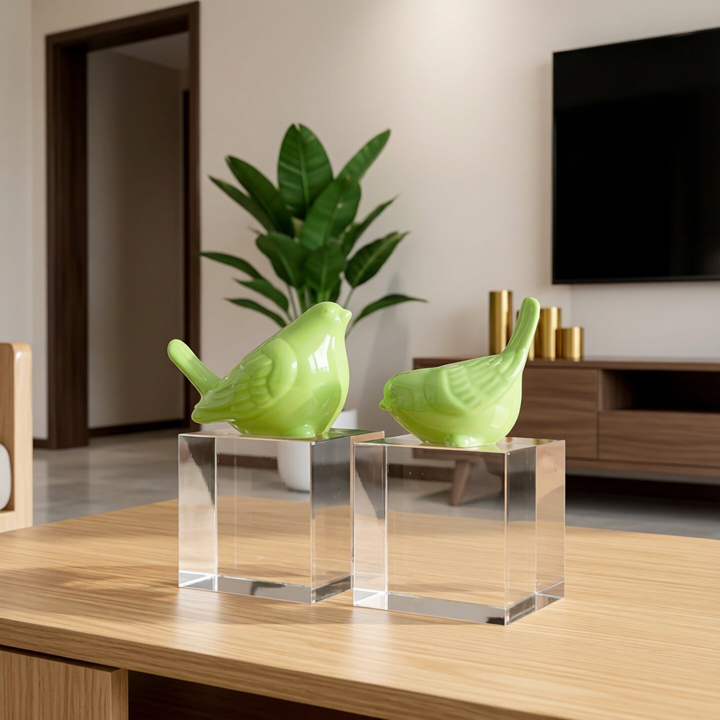 轻奢新古典水晶底座陶瓷小鸟书靠摆设家居玄关电视柜书房桌面饰品