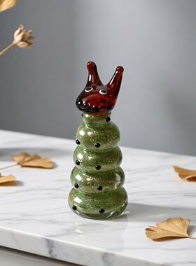 现代轻奢彩色琉璃毛毛虫花朵摆件