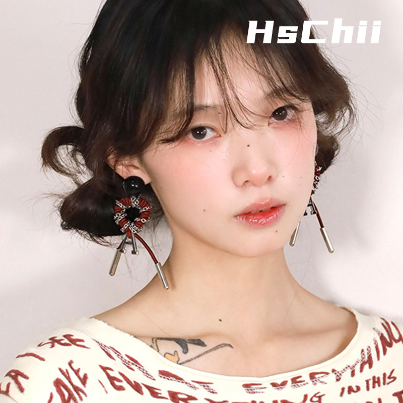 西迟原创电感爱心绳结耳环耳夹A字安哥拉红桃心耳坠甜酷风耳饰