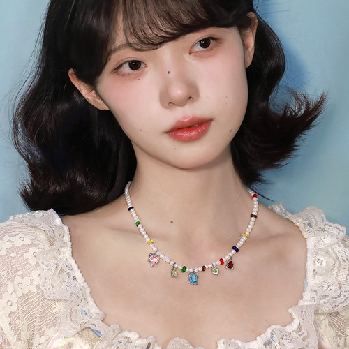 西迟女多彩锆石水晶珍珠项链