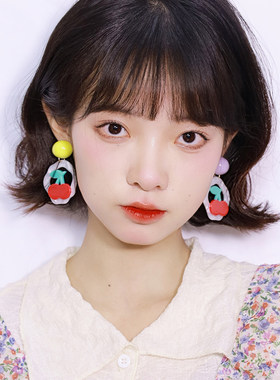 西迟原创设计树脂樱桃耳环