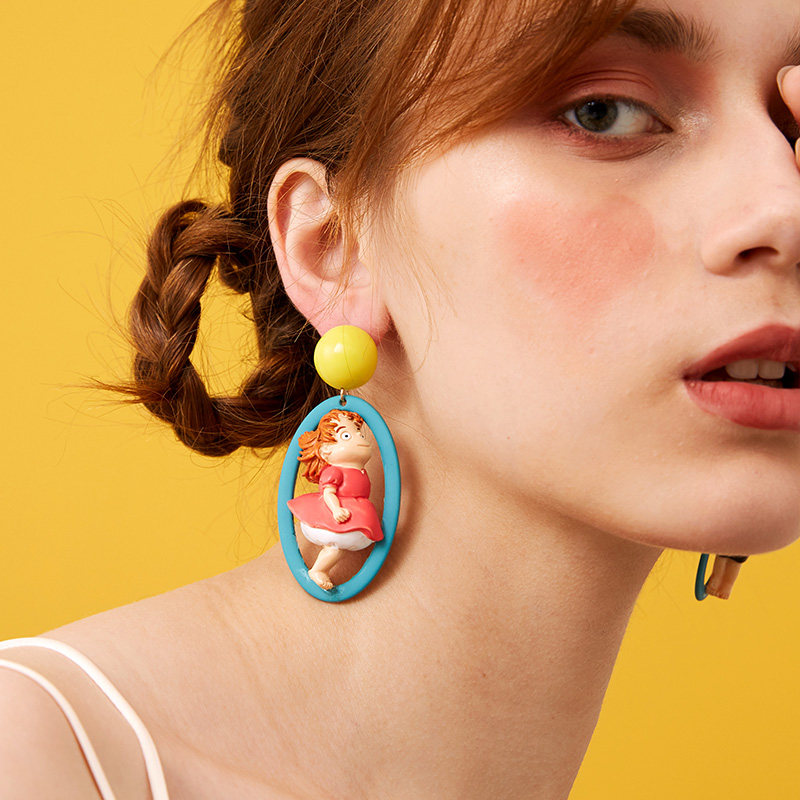宫崎骏耳饰波妞和宗介耳坠不对称卡通夸张耳环个性吸睛耳夹无耳洞