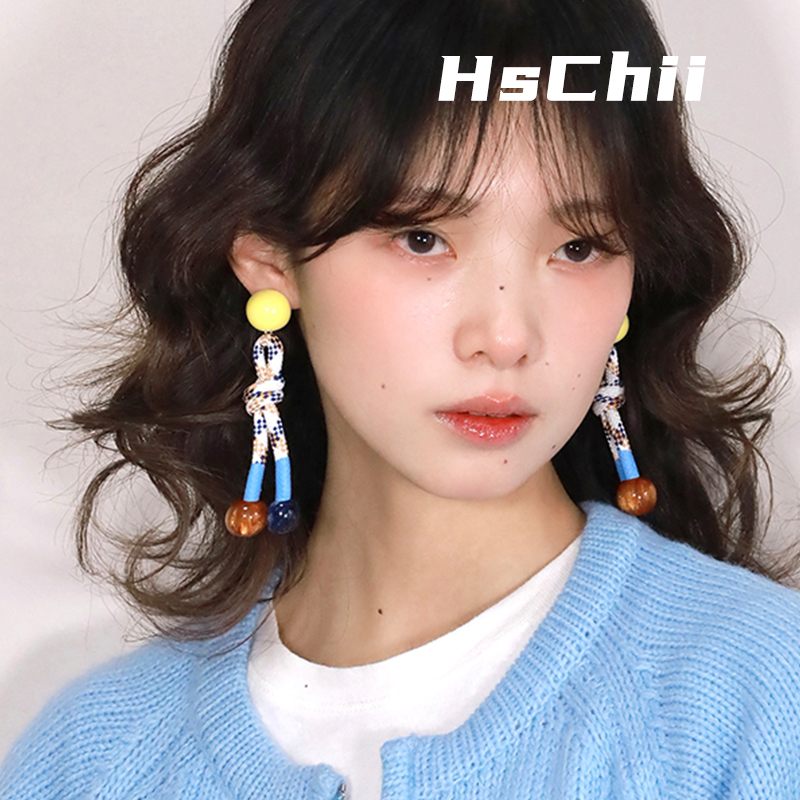 西迟创意绳结耳环耳夹户外撞色百搭旅游休闲耳坠长款显白显脸瘦