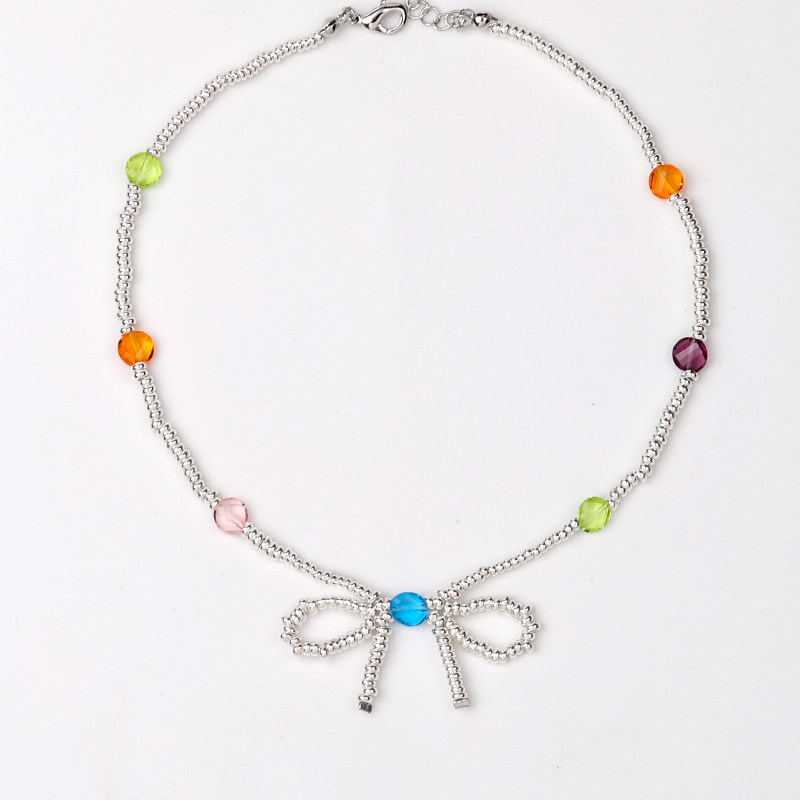 西迟碎银子女蝴蝶结项链