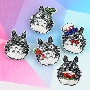 珠绣十字绣挂件汽车钥匙扣背包挂饰瞌睡龙猫印花双面绣卡通吃瓜猫