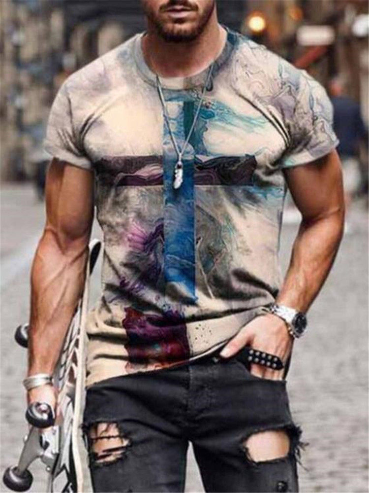 2021 new men T-shirt cross print short sleeve street trend Tin the Men's clothing, T-shirt  category - from Buy2taobao.com to provide professional Taobao agent buy service