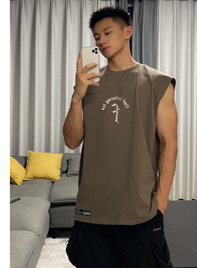 FLOAT潮牌 夏季新款篮球纯棉坎肩无袖宽松运动健身t恤背心男