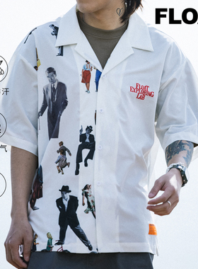FLOAT 潮流美式电影复古印花短袖25夏季新款冰感时尚男翻领衬衫