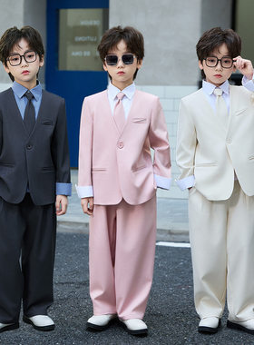 儿童西装男童西服套装粉色2026春新款中小童钢琴主持人演讲礼服