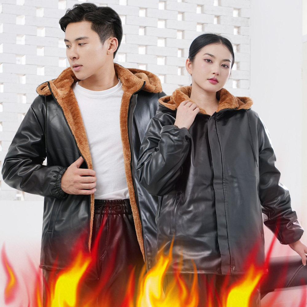 骑行代驾皮裤外卖骑手套装干活皮衣冬季男女防风保暖加绒加厚正阳