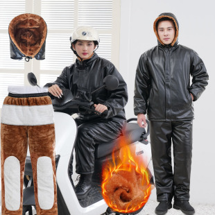 外卖骑行挡风保暖皮裤 正阳 男加绒加厚宽松工作服中老年pu皮衣套装