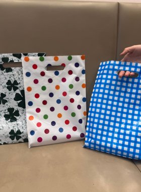 彩色印花手提袋塑料购物袋礼品袋化妆礼品饰品精致小袋子好看结实