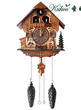 kukoo木制咕咕钟布谷鸟报时钟音乐报时登山者动感欧式儿童石英钟