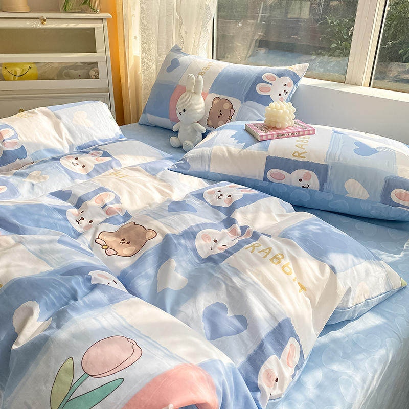 小众设计单身公寓卡通动漫清新纯棉四件套可爱被套学生宿舍三件套