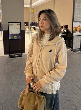 赵露思同款Restandrecreation字母RR双拉链连帽开衫短款卫衣外套