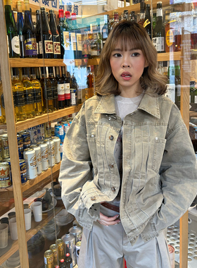 美式水洗做旧夹克女生痞帅潮26ss新款vintage飞机扣复古工装外套