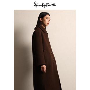SPR｜M&E英国粗花呢羊毛棕色咖色娃娃领圆领厚实保暖大衣秋冬复古