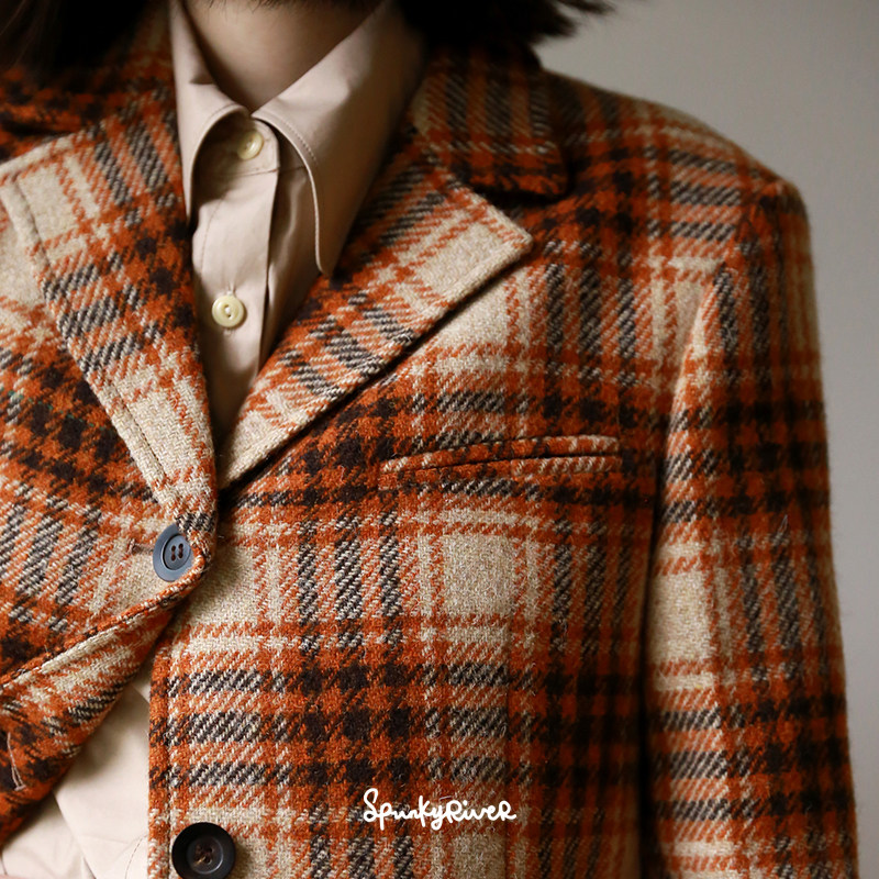 HarrisTweed哈里斯粗花呢格子箱型西装 复古千鸟格宽松羊毛西服