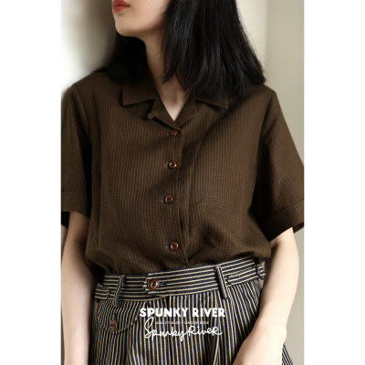 比利时亚麻古巴领女士短袖衬衫