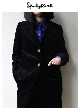 SPR｜意大利纯棉黑色灯芯绒女士复古Blazer西服外套 优雅英伦风