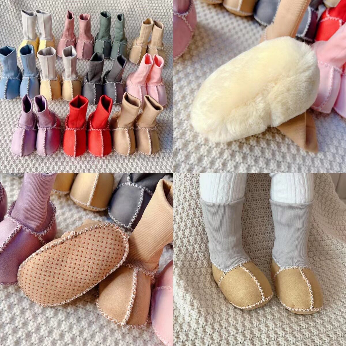 可可妈婴儿雪地靴秋冬加厚加绒鞋子宝宝皮毛一体靴子高筒纯色鞋袜