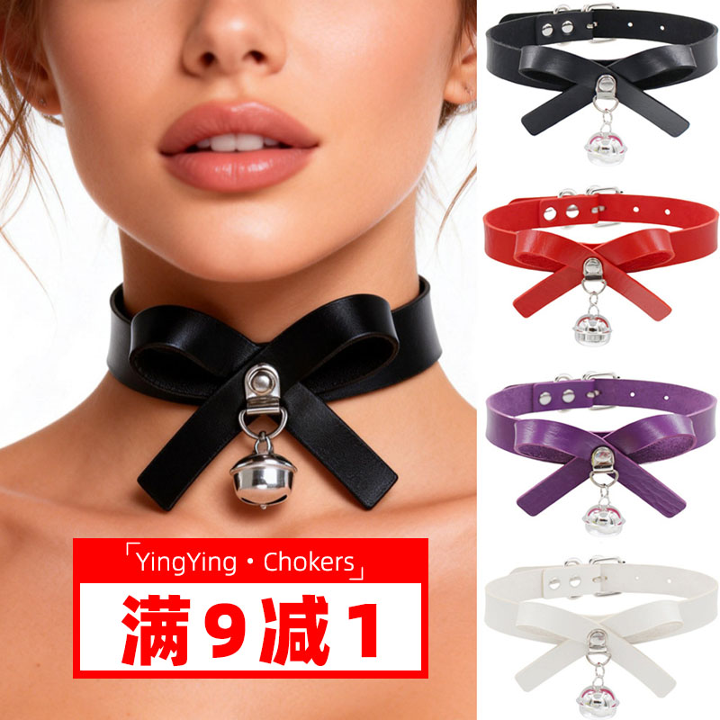 PU皮朋克日本原宿软妹choker蝴蝶结颈链颈带性感小玲铛项链项圈