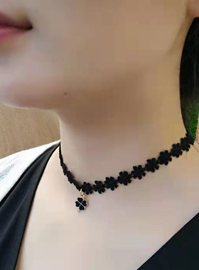 脖子饰品锁骨链女简约蕾丝四叶草脖链网红颈链百搭项圈女质感项链