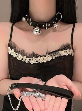 大铃铛Choker皮质项圈锁骨链脖环原宿少女可爱女仆辣妹牵引绳套装
