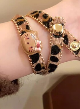 复古辣妹风豹纹小猫项圈女choker一款两戴甜酷手链小众高级感项链