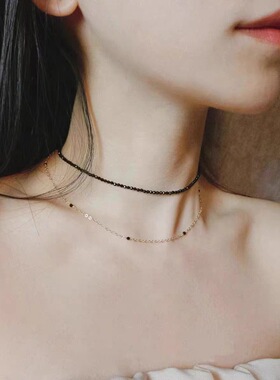 复古黑水晶双层choker项圈女款