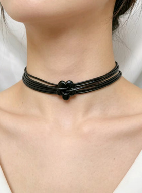 小众设计感多层银色皮革花朵 choker 女轻奢高级感锁骨链
