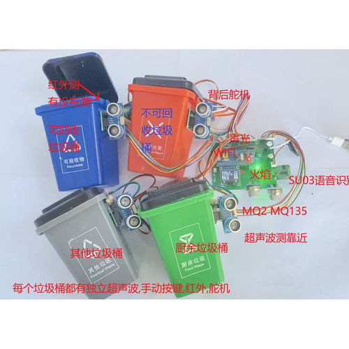 基于STM32单片机智能垃圾桶语音分类红外感应溢出火焰烟雾报警DIY