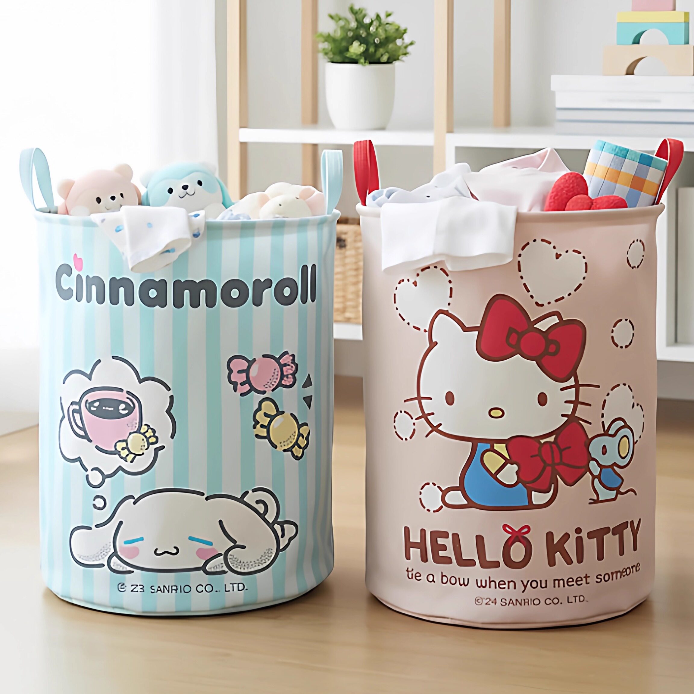 三丽鸥helloKitty帆布折叠收纳筐家用可爱玩具手提篮子脏衣篮kt猫