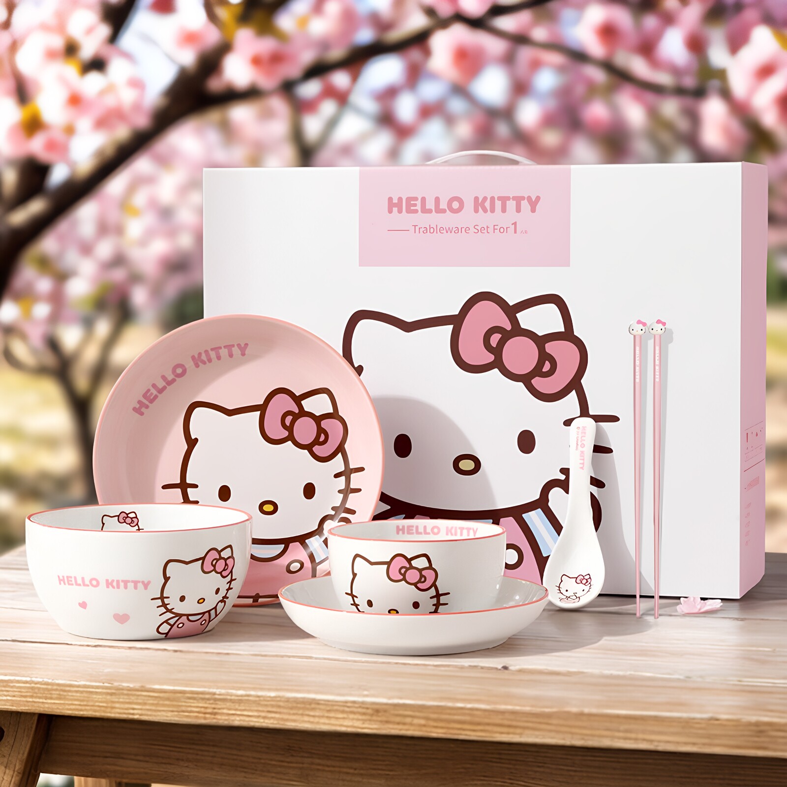三丽鸥helloKitty陶瓷碗碟可爱盘子餐具套装一人用生日乔迁礼物kt