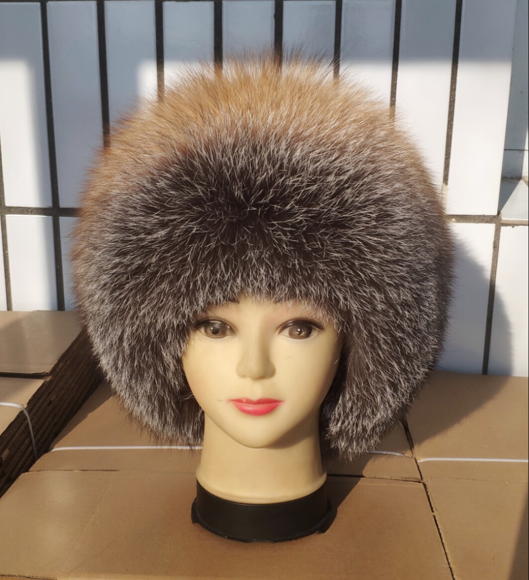 女士金岛狐狸毛民族风蒙古帽子东北保暖秋冬户外旅游皮草包头抗风