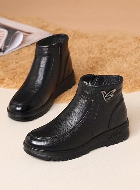 【宁儿宠粉】冬季妈妈鞋真皮加绒保暖皮鞋中老年人棉鞋女3358