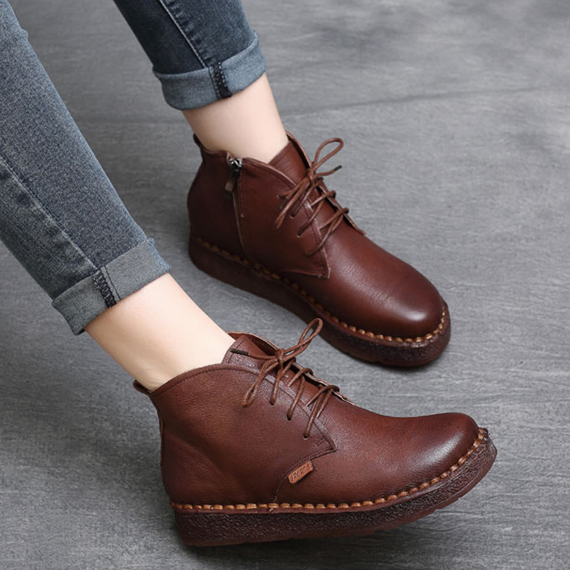 真皮加绒加厚短靴子休闲高帮女鞋