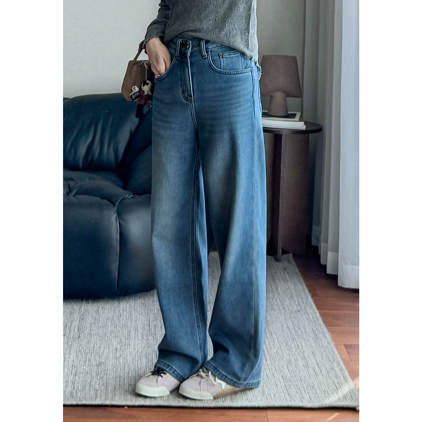 韩版休闲纯色加绒加厚百搭牛仔裤