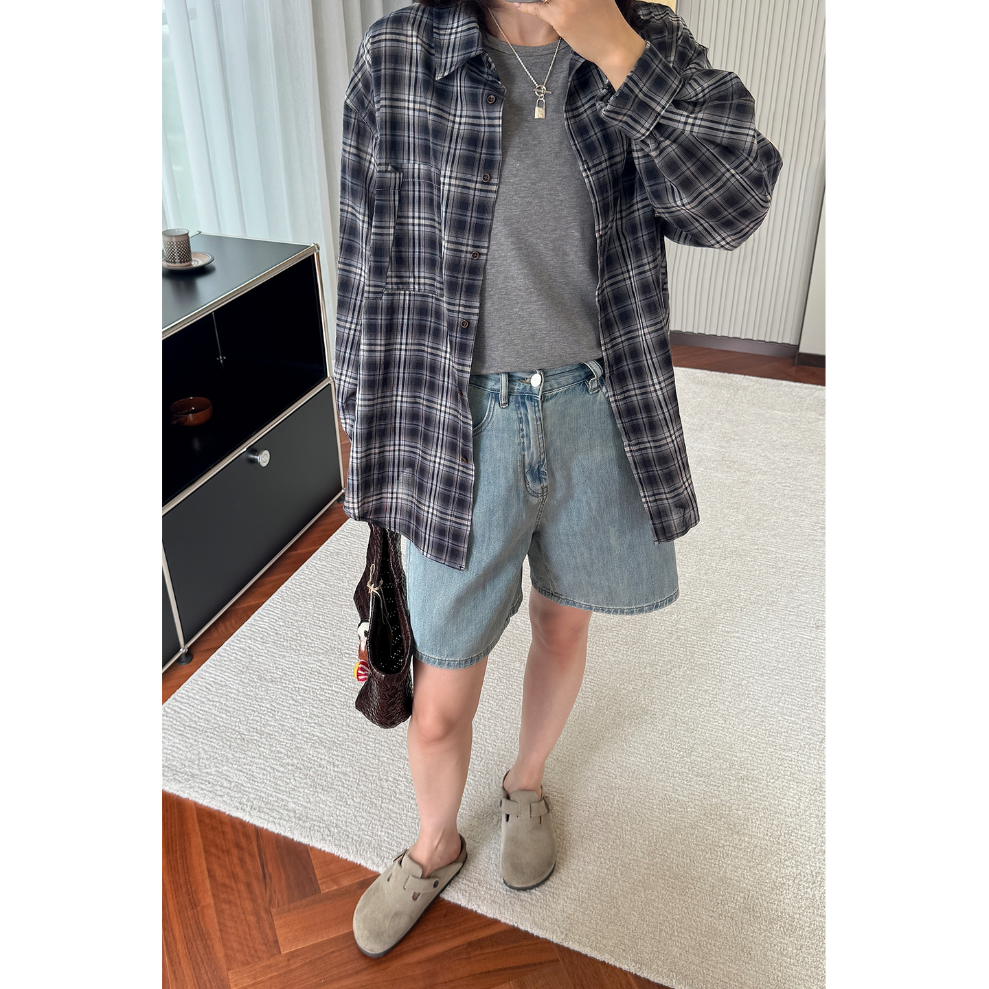 复古格子宽松百搭显瘦防晒衬衫女