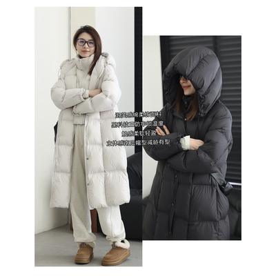 休闲长款连帽零压感羽绒服保暖
