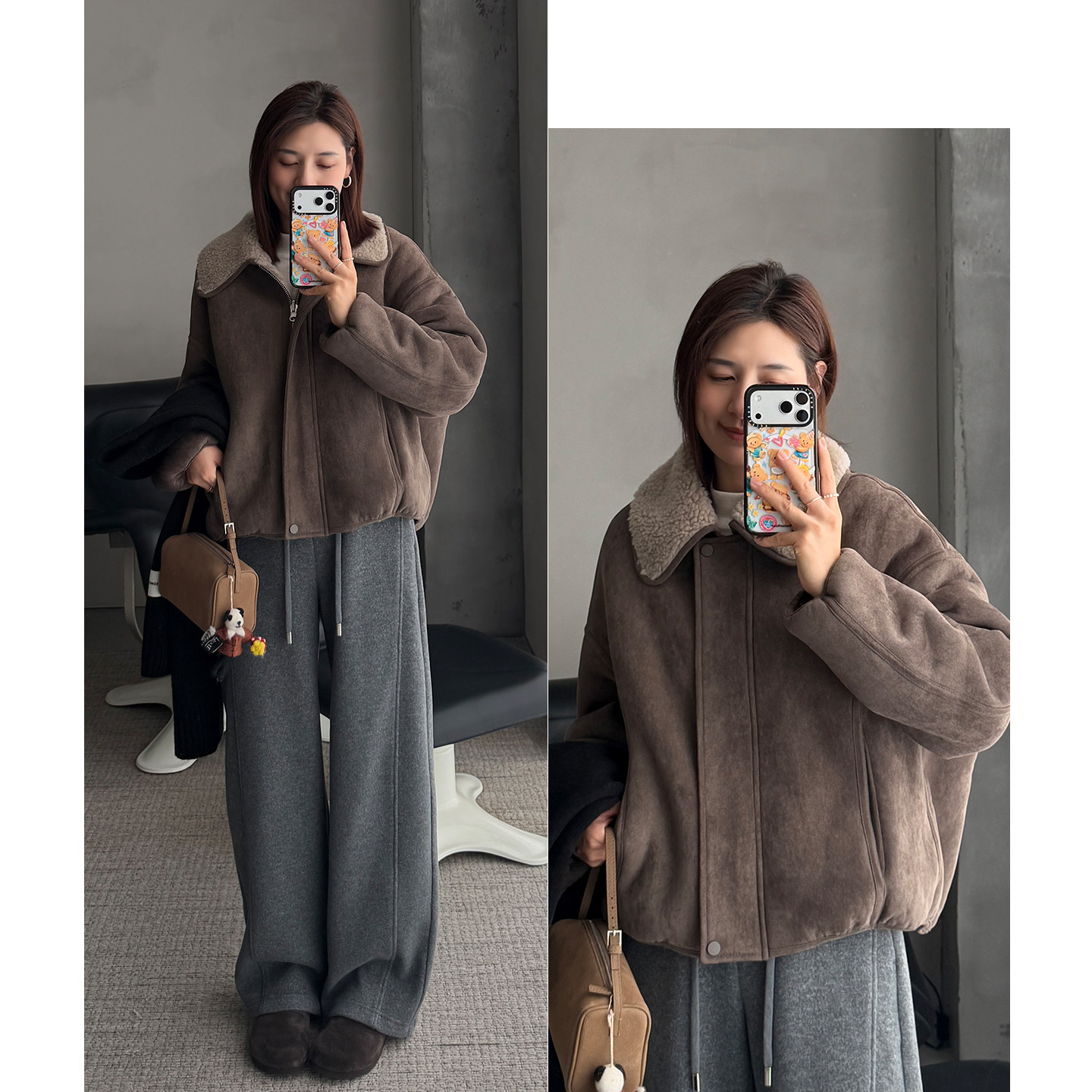 100%绵羊毛麂皮绒短款外套女2025秋冬新款翻领宽松皮毛一体羊羔毛,女装/女士精品,短外套,淘宝优惠券,粉丝福利购,淘宝优惠卷